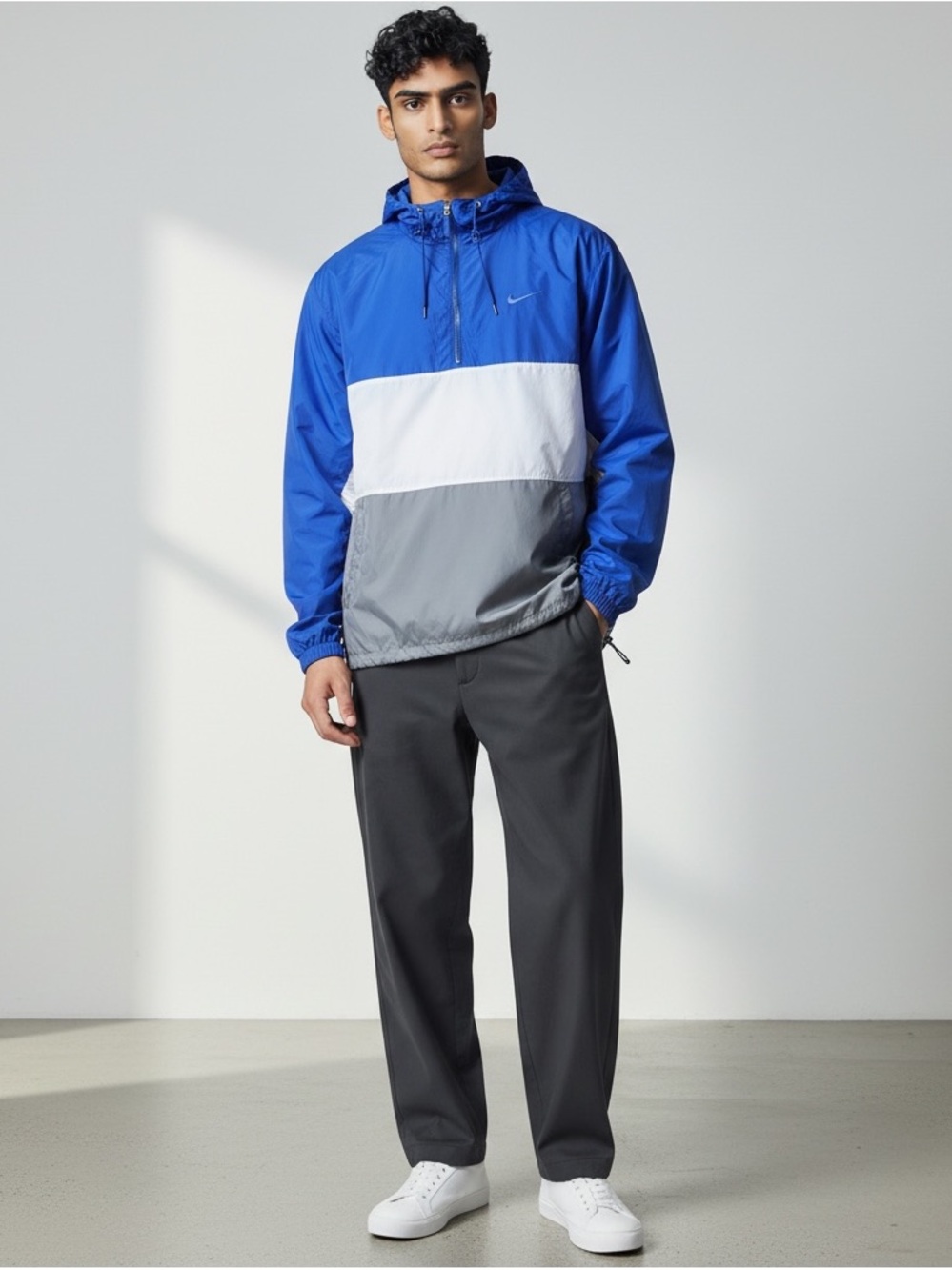 Nike Retro Y2K Blue Windbreaker with Red Swoosh Tag Sz XL